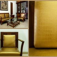 Living Room Sofa with Gold Croco Embossed Leather