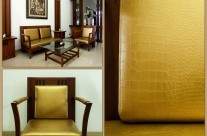 Living Room Sofa with Gold Croco Embossed Leather